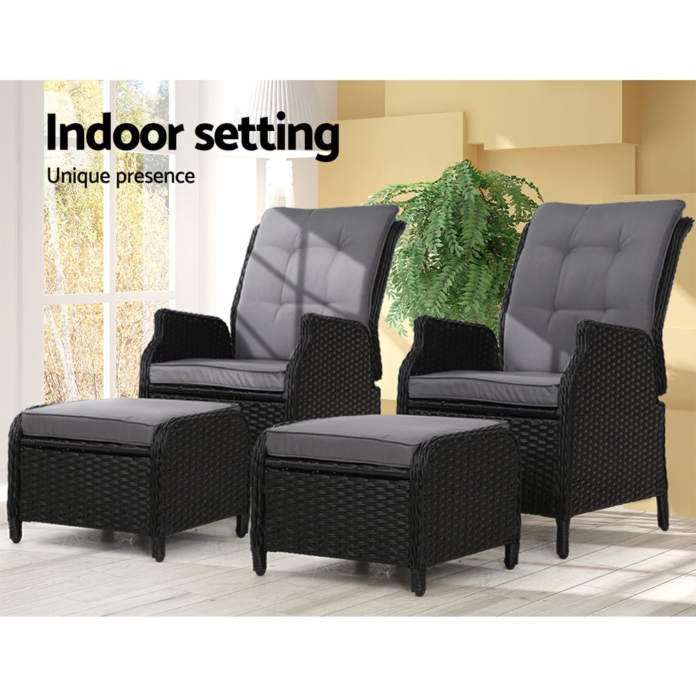 Gardeon Set of 2 Recliner Chairs Sun lounge Outdoor Setting Patio Furniture Wicker Sofa - Outdoor Immersion