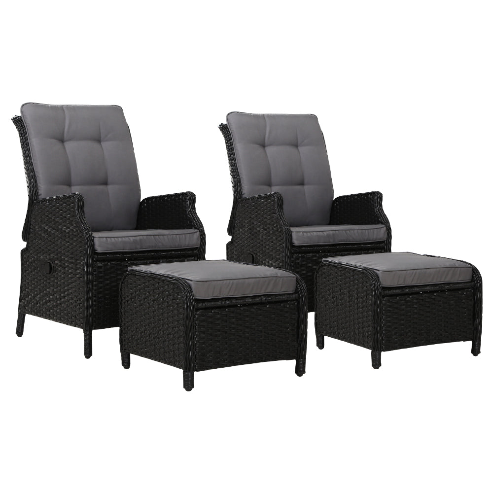 Gardeon Set of 2 Recliner Chairs Sun lounge Outdoor Setting Patio Furniture Wicker Sofa - Outdoor Immersion