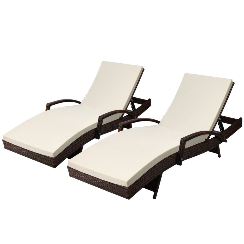 Gardeon Set of 2 Sun Lounge Outdoor Furniture Day Bed Rattan Wicker Lounger Patio - Outdoor Immersion