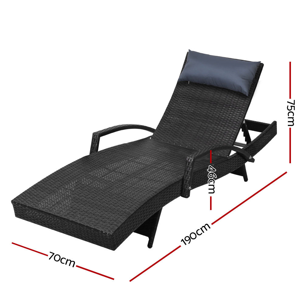 Gardeon Set of 2 Sun Lounge Outdoor Furniture Wicker Lounger Rattan Day Bed Garden Patio Black - Outdoor Immersion