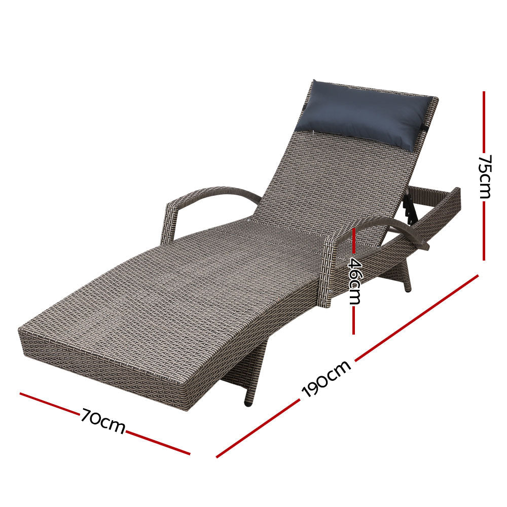 Gardeon Set of 2 Sun Lounge Outdoor Furniture Wicker Lounger Rattan Day Bed Garden Patio Grey - Outdoor Immersion