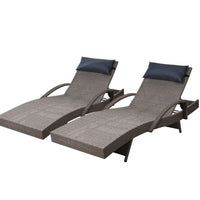 Thumbnail for Gardeon Set of 2 Sun Lounge Outdoor Furniture Wicker Lounger Rattan Day Bed Garden Patio Grey - Outdoor Immersion