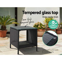 Thumbnail for Gardeon Side Table Coffee Patio Outdoor Furniture Rattan Desk Indoor Garden Black - Outdoor Immersion