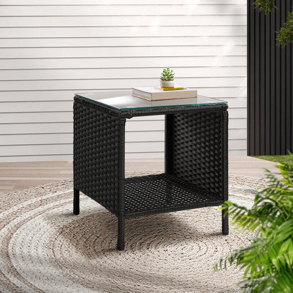 Gardeon Side Table Coffee Patio Outdoor Furniture Rattan Desk Indoor Garden Black - Outdoor Immersion