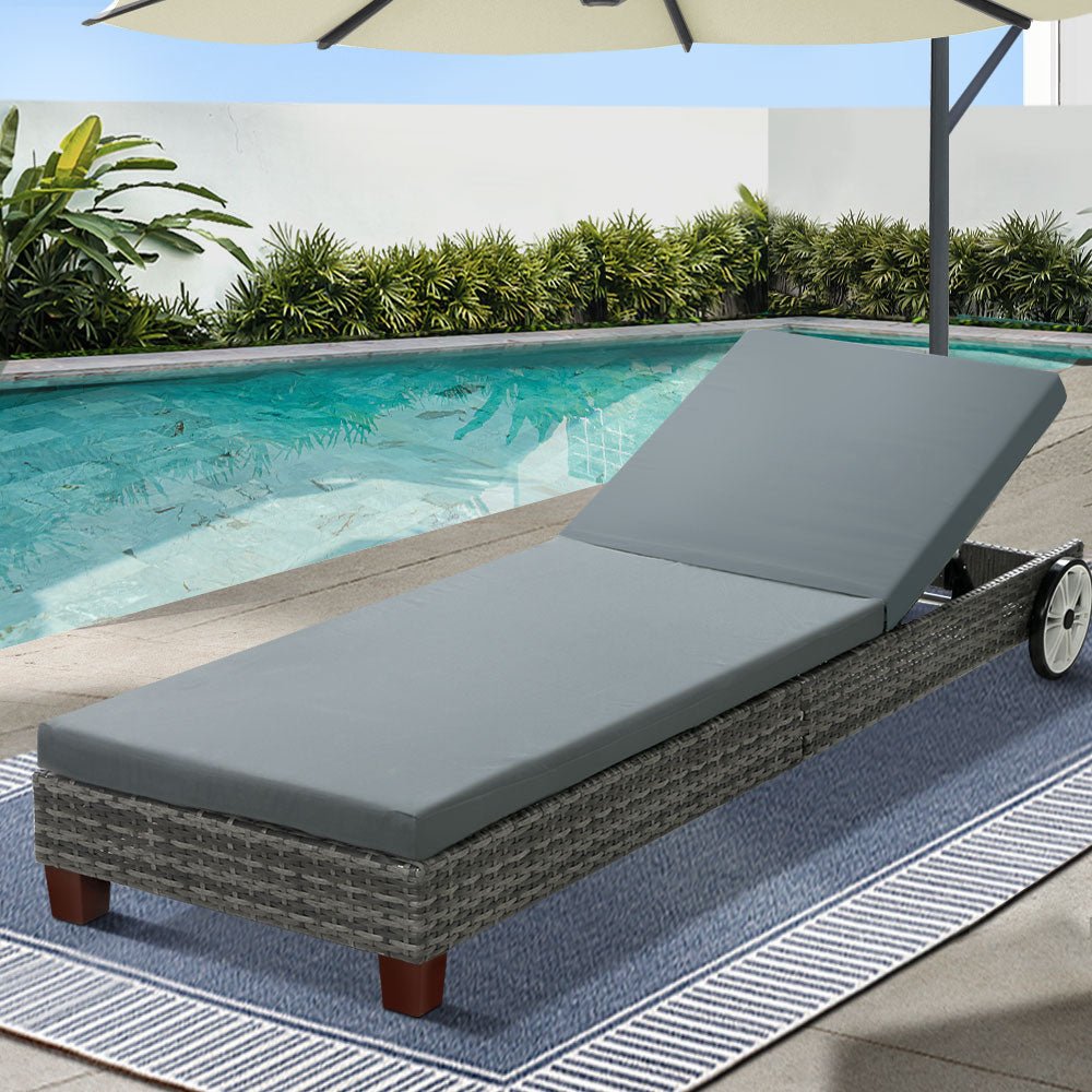 Gardeon Sun Lounge Wicker Lounger Day Bed Wheel Patio Outdoor Furniture Setting - Outdoor Immersion