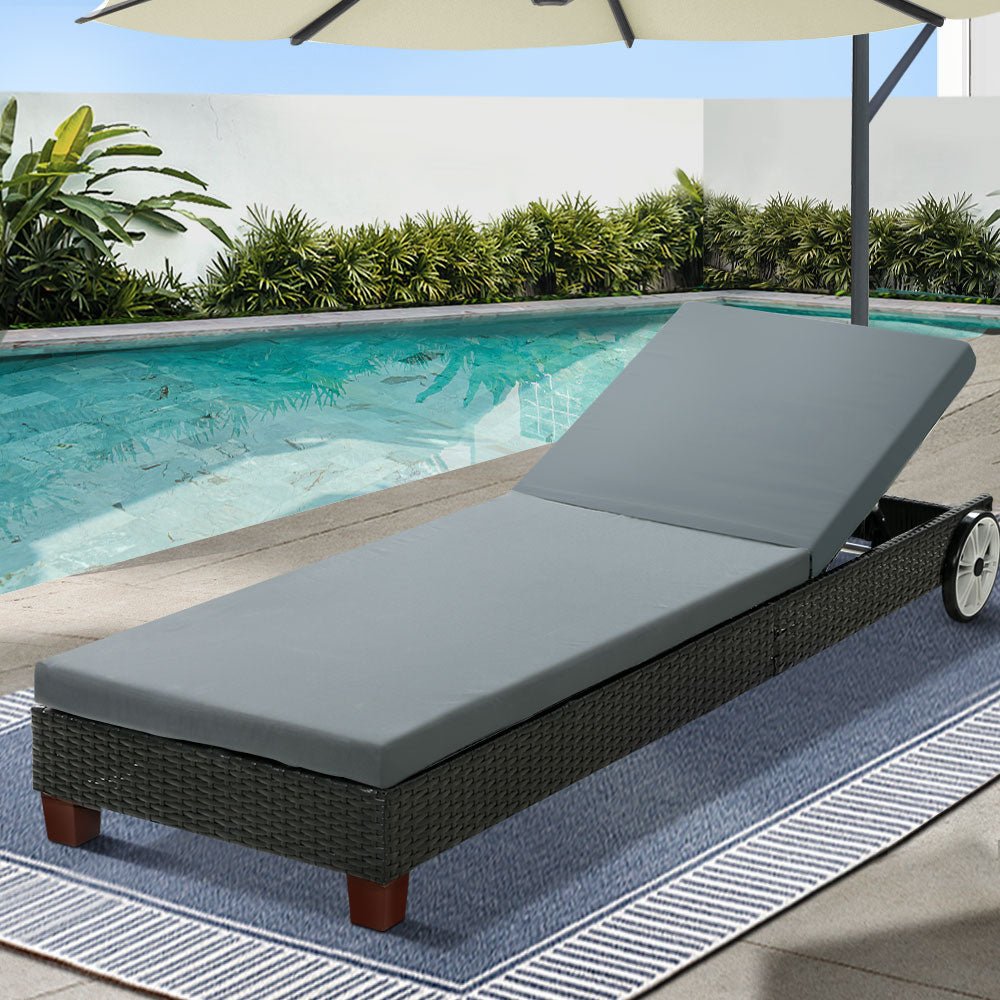 Gardeon Sun Lounge Wicker Lounger Day Bed Wheel Patio Outdoor Furniture Setting - Outdoor Immersion
