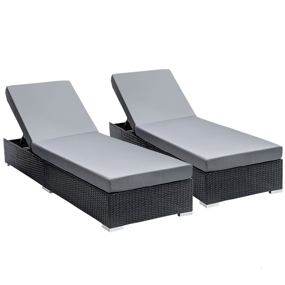 Gardeon Sun Lounge Wicker Lounger Outdoor Furniture Rattan Garden Day Bed Sofa Black - Outdoor Immersion