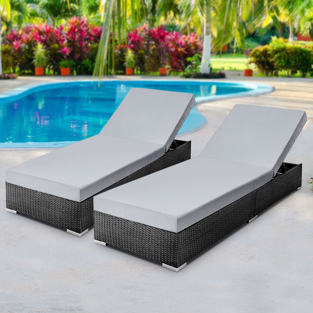 Gardeon Sun Lounge Wicker Lounger Outdoor Furniture Rattan Garden Day Bed Sofa Black - Outdoor Immersion