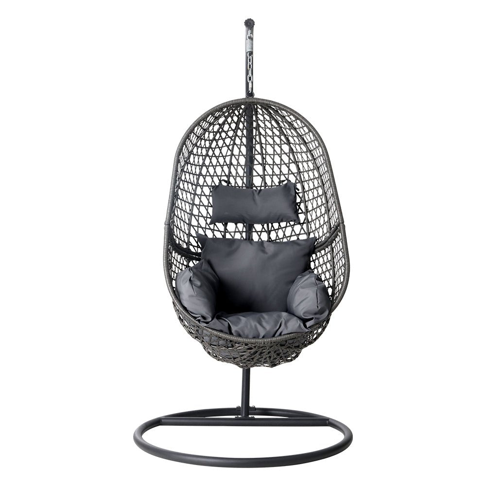 Gardeon Swing Chair Egg Hammock With Stand Outdoor Furniture Wicker Seat Black - Outdoor Immersion