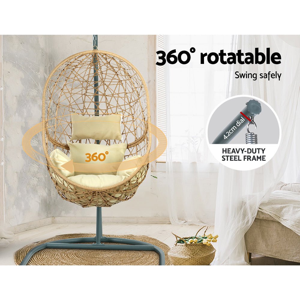 Gardeon Swing Chair Egg Hammock With Stand Outdoor Furniture Wicker Seat Yellow - Outdoor Immersion