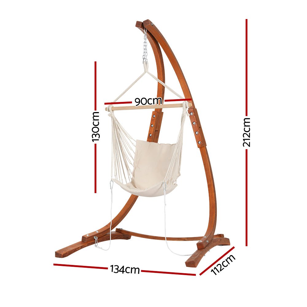 Gardeon Wooden Hammock Chair with Stand Outdoor Lounger Camping Hammock Timber - Outdoor Immersion