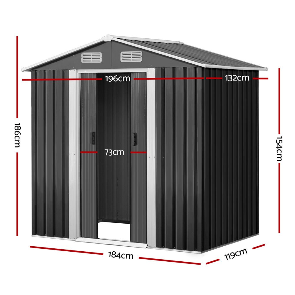 Giantz Garden Shed 1.96x1.32M Sheds Outdoor Storage Tool Workshop Metal Shelter Sliding Door - Outdoor Immersion