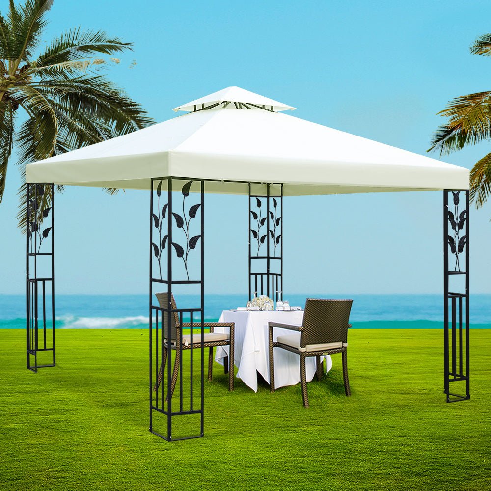 Instahut Gazebo 3x3m Party Marquee Outdoor Wedding Event Tent Iron Art Canopy White - Outdoor Immersion