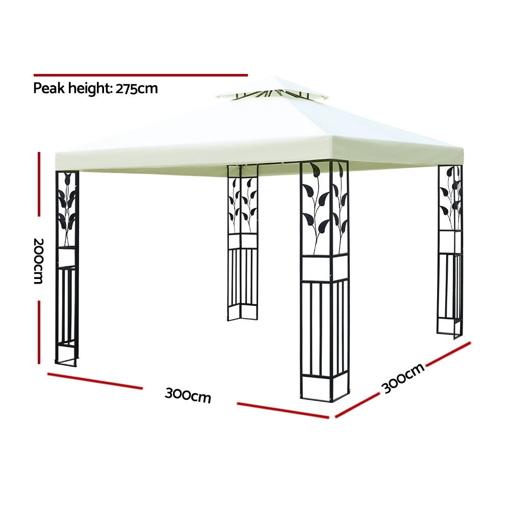 Instahut Gazebo 3x3m Party Marquee Outdoor Wedding Event Tent Iron Art Canopy White - Outdoor Immersion