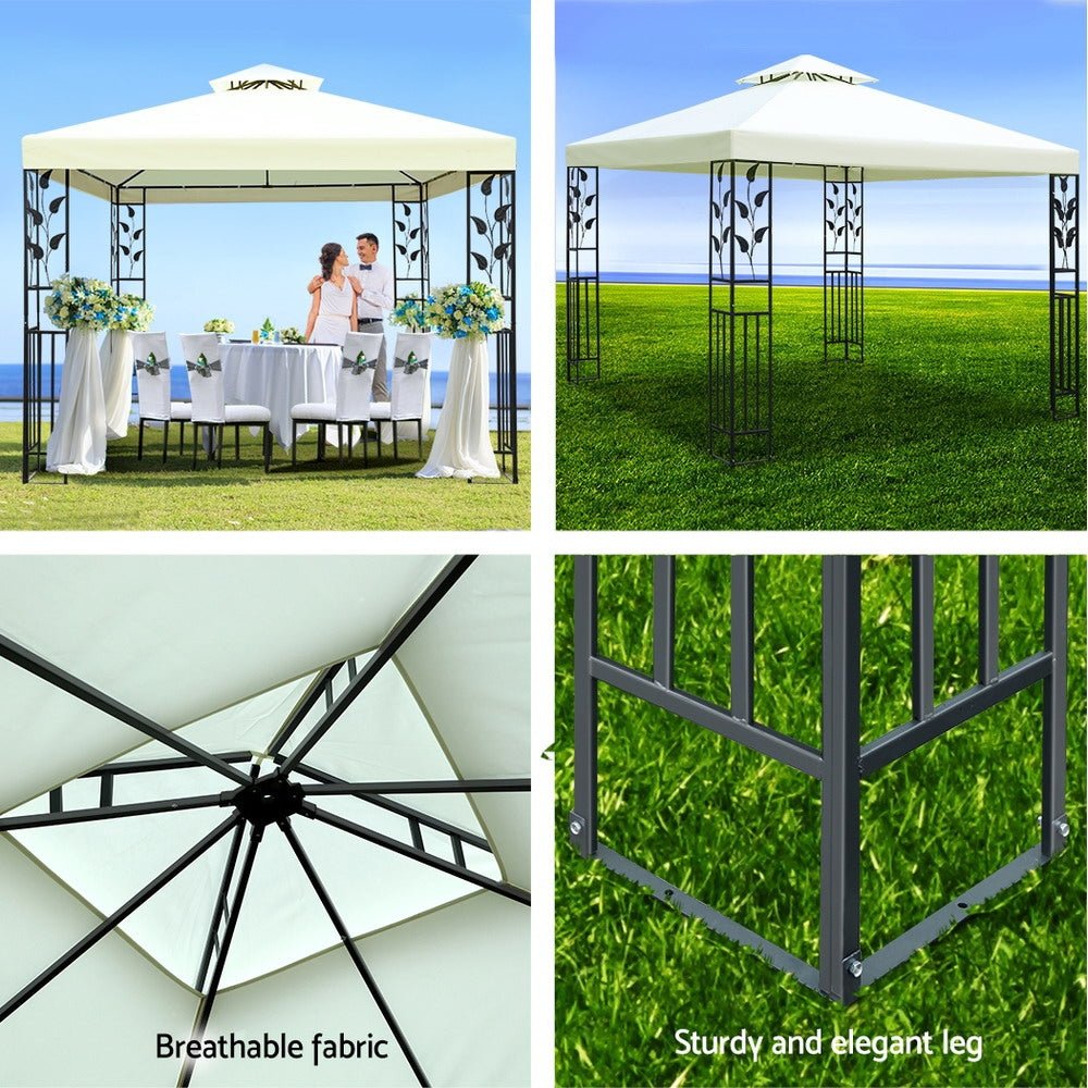 Instahut Gazebo 3x3m Party Marquee Outdoor Wedding Event Tent Iron Art Canopy White - Outdoor Immersion