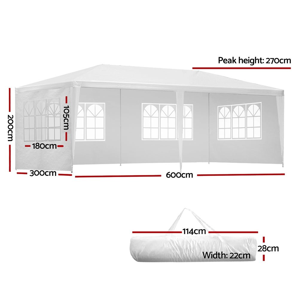 Instahut Gazebo 3x6 Outdoor Marquee Side Wall Party Wedding Tent Camping White - Outdoor Immersion