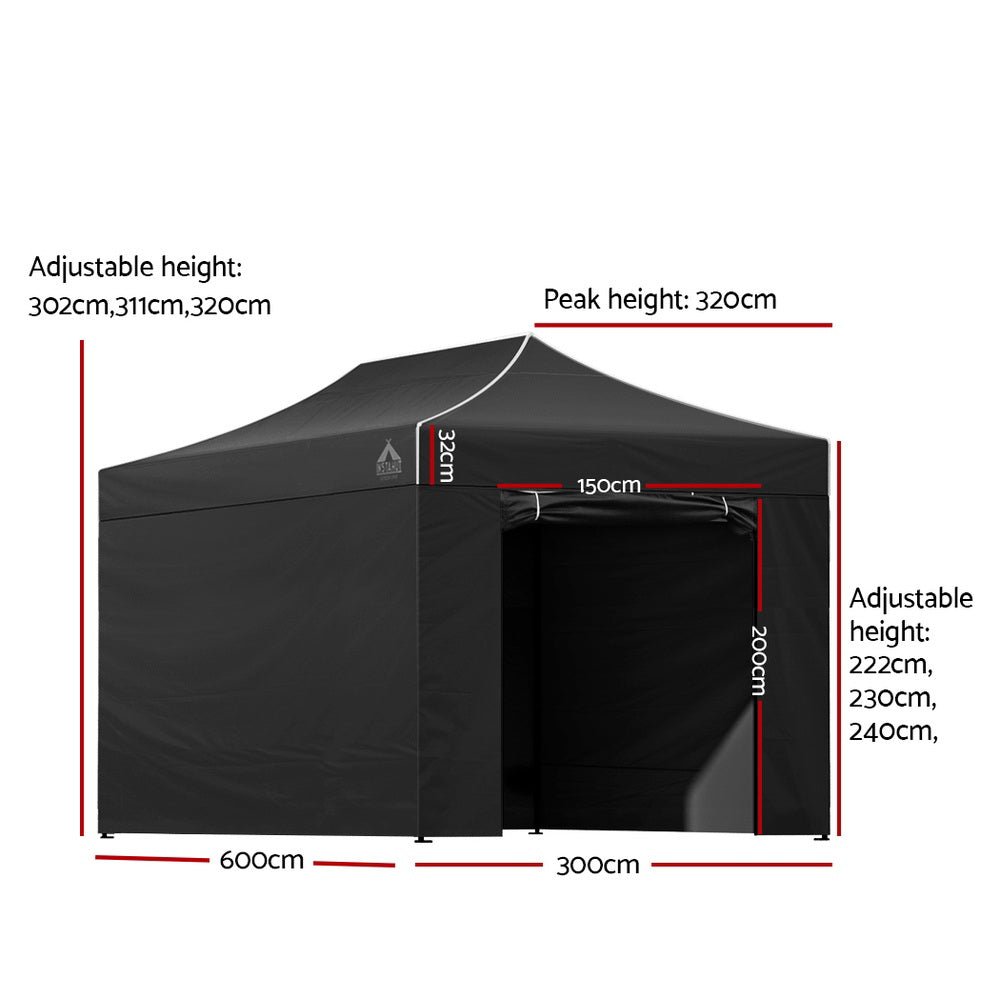 Instahut Gazebo 3x6 Pop Up Marquee Folding Tent Wedding Gazebos Camping Outdoor Shade Canopy Black - Outdoor Immersion