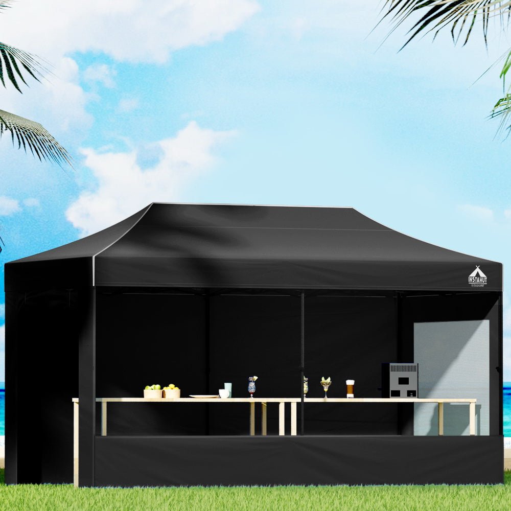 Instahut Gazebo 3x6 Pop Up Marquee Folding Tent Wedding Gazebos Camping Outdoor Shade Canopy Black - Outdoor Immersion