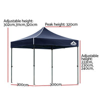 Thumbnail for Instahut Gazebo Pop Up 3x3m w/Base Podx4 Marquee Folding Outdoor Wedding Camping Tent Shade Canopy Navy - Outdoor Immersion
