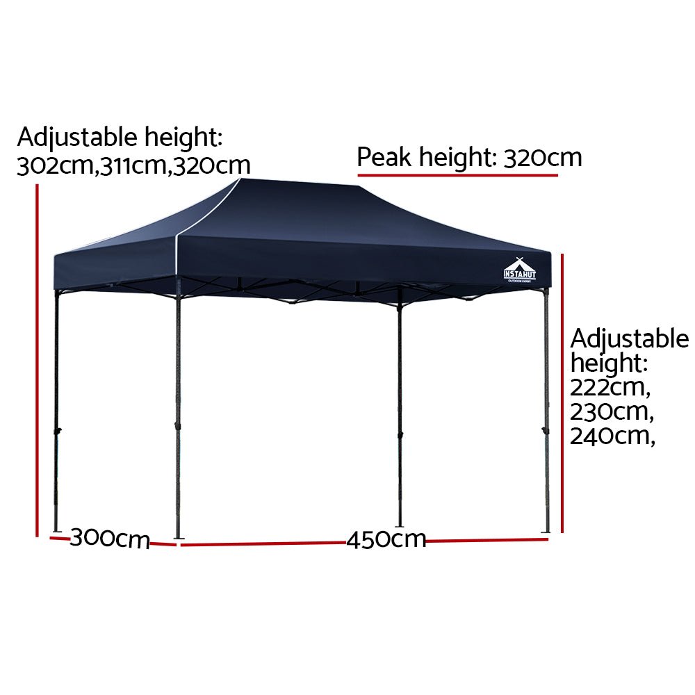 Instahut Gazebo Pop Up 3x4.5m w/Base Podx4 Marquee Folding Outdoor Wedding Camping Tent Shade Canopy Navy - Outdoor Immersion