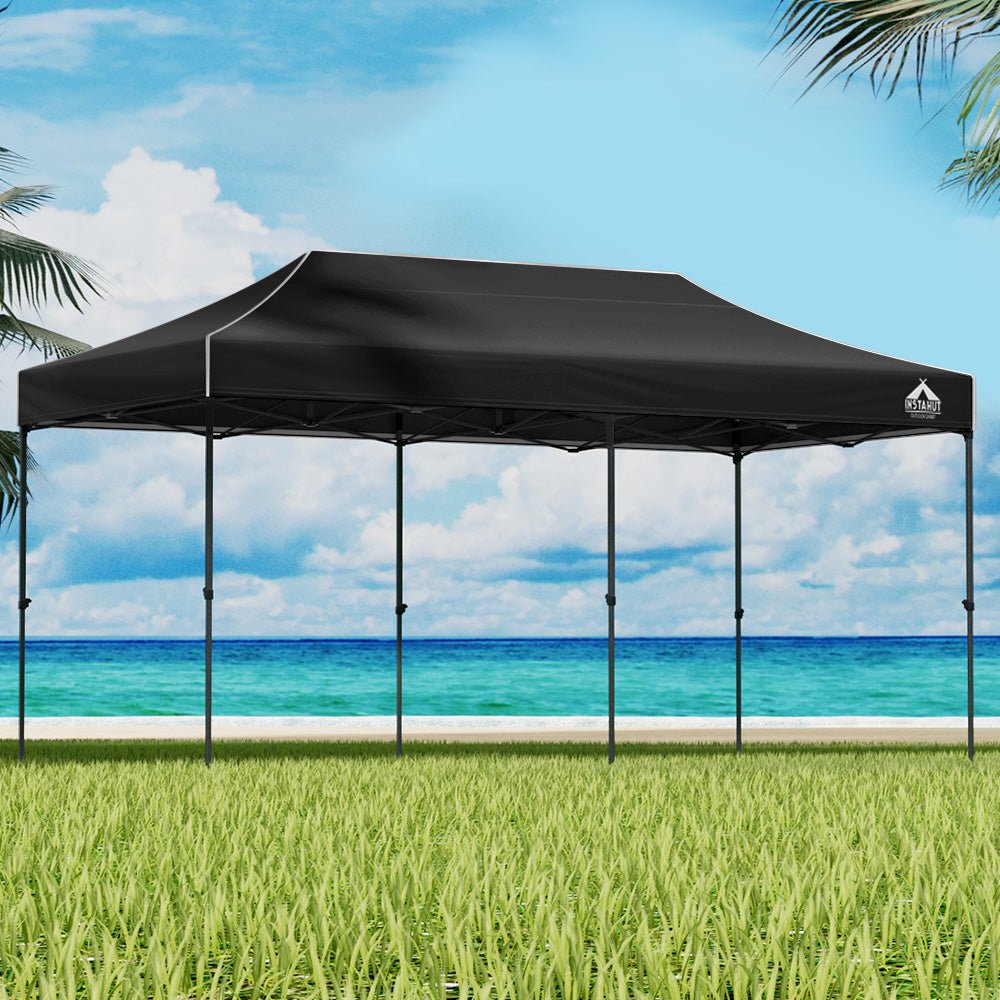Instahut Gazebo Pop Up 3x6m w/Base Podx4 Marquee Folding Outdoor Wedding Camping Tent Shade Canopy Black - Outdoor Immersion