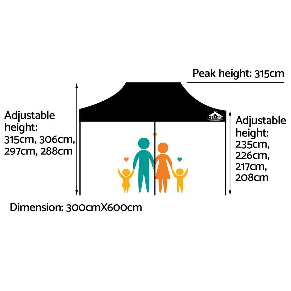 Instahut Gazebo Pop Up 3x6m w/Base Podx4 Marquee Folding Outdoor Wedding Camping Tent Shade Canopy Black - Outdoor Immersion