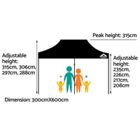 Thumbnail for Instahut Gazebo Pop Up 3x6m w/Base Podx4 Marquee Folding Outdoor Wedding Camping Tent Shade Canopy Black - Outdoor Immersion