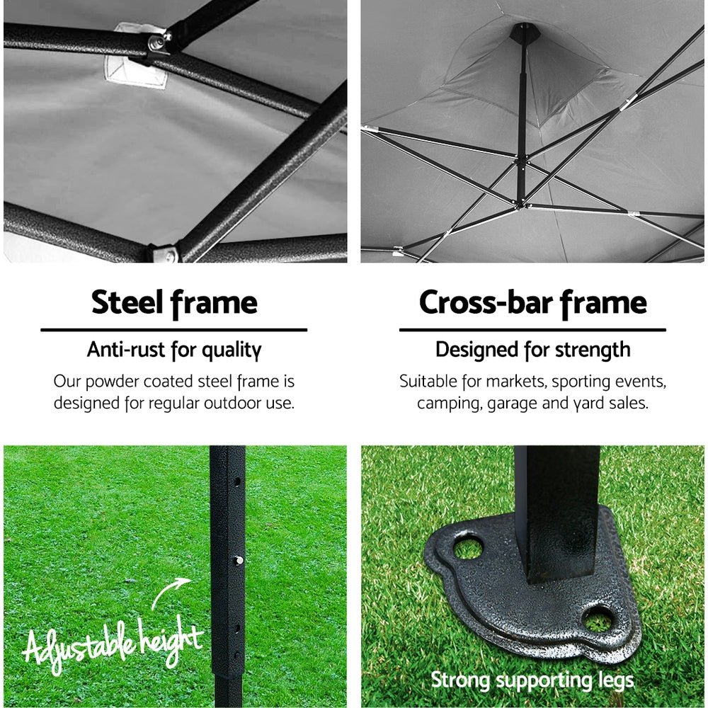 Instahut Gazebo Pop Up 3x6m w/Base Podx4 Marquee Folding Outdoor Wedding Camping Tent Shade Canopy Black - Outdoor Immersion