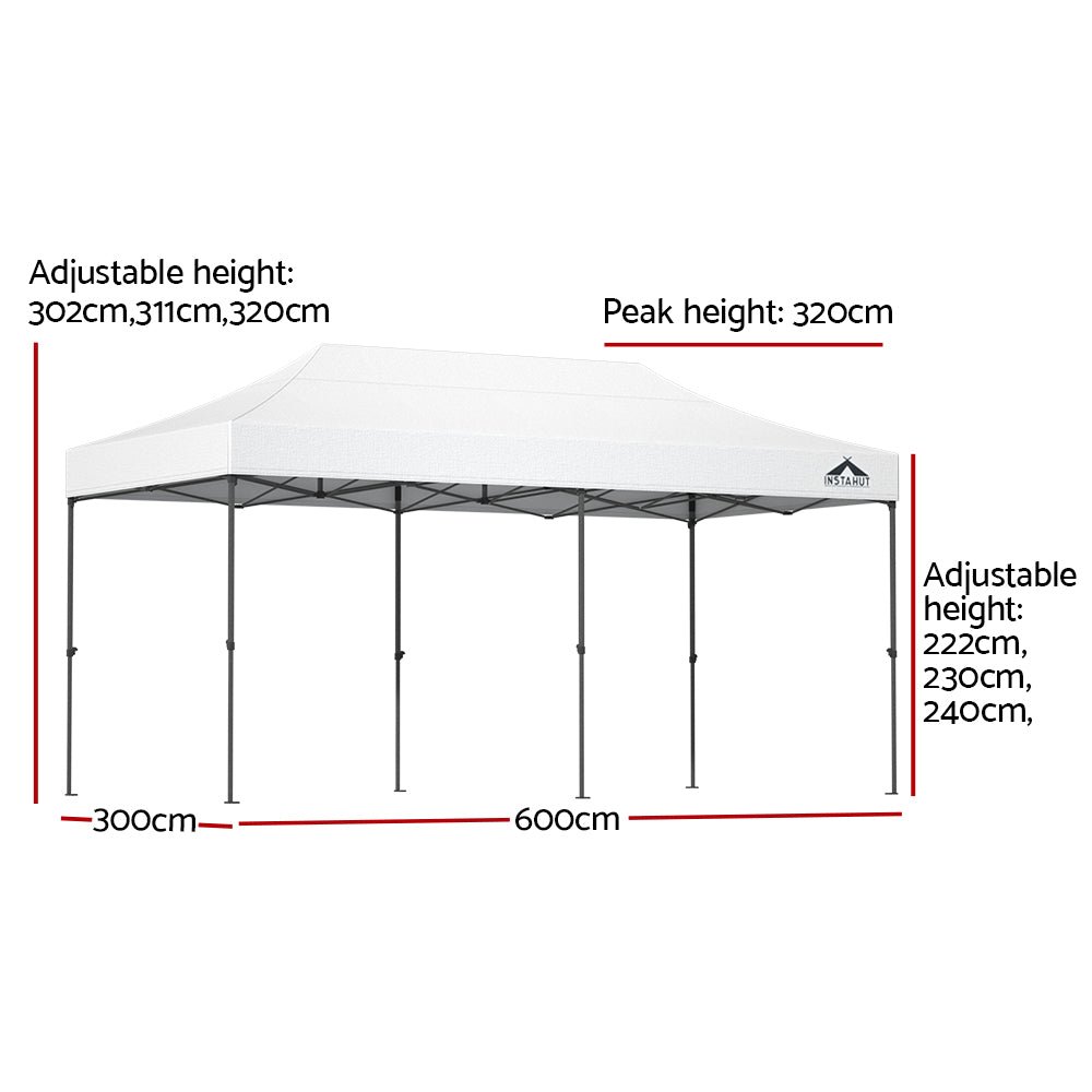 Instahut Gazebo Pop Up 3x6m w/Base Podx4 Marquee Folding Outdoor Wedding Camping Tent Shade Canopy White - Outdoor Immersion