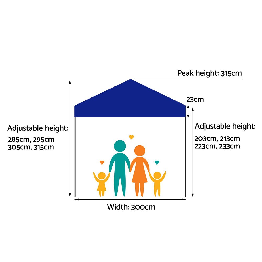 Instahut Gazebo Pop Up Marquee 3x3 Outdoor Tent Folding Wedding Gazebos Blue - Outdoor Immersion