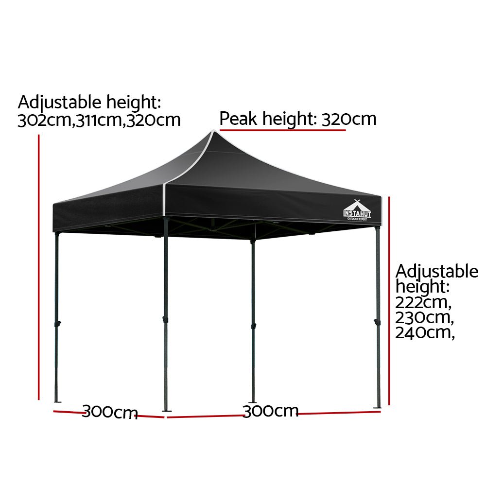 Instahut Gazebo Pop Up Marquee 3x3 Outdoor Wedding Base Pod Kit Black - Outdoor Immersion