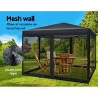 Thumbnail for Instahut Gazebo Pop Up Marquee 3x3 Wedding Side Mesh Wall Outdoor Gazebos Black - Outdoor Immersion