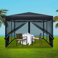 Thumbnail for Instahut Gazebo Pop Up Marquee 3x3 Wedding Side Mesh Wall Outdoor Gazebos Black - Outdoor Immersion