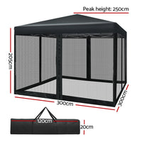 Thumbnail for Instahut Gazebo Pop Up Marquee 3x3 Wedding Side Mesh Wall Outdoor Gazebos Black - Outdoor Immersion