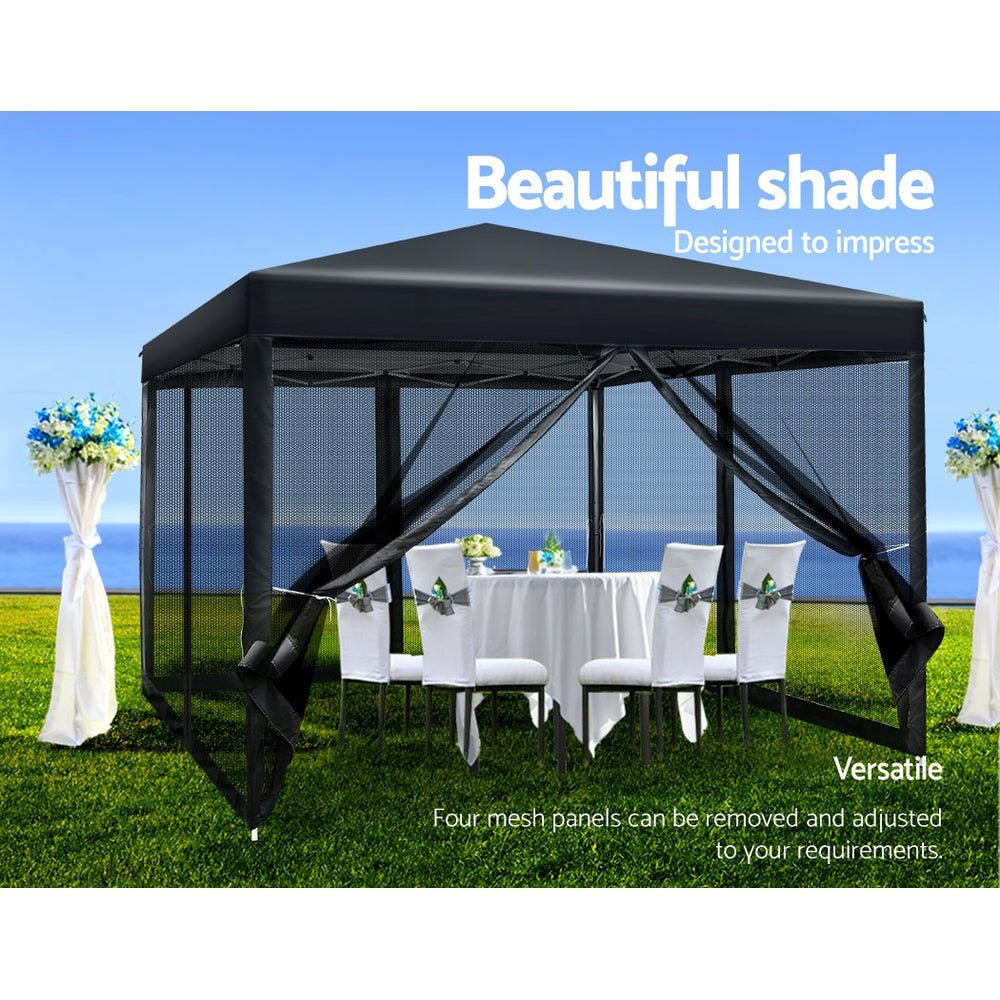 Instahut Gazebo Pop Up Marquee 3x3 Wedding Side Mesh Wall Outdoor Gazebos Black - Outdoor Immersion