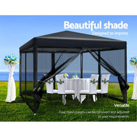 Thumbnail for Instahut Gazebo Pop Up Marquee 3x3 Wedding Side Mesh Wall Outdoor Gazebos Black - Outdoor Immersion