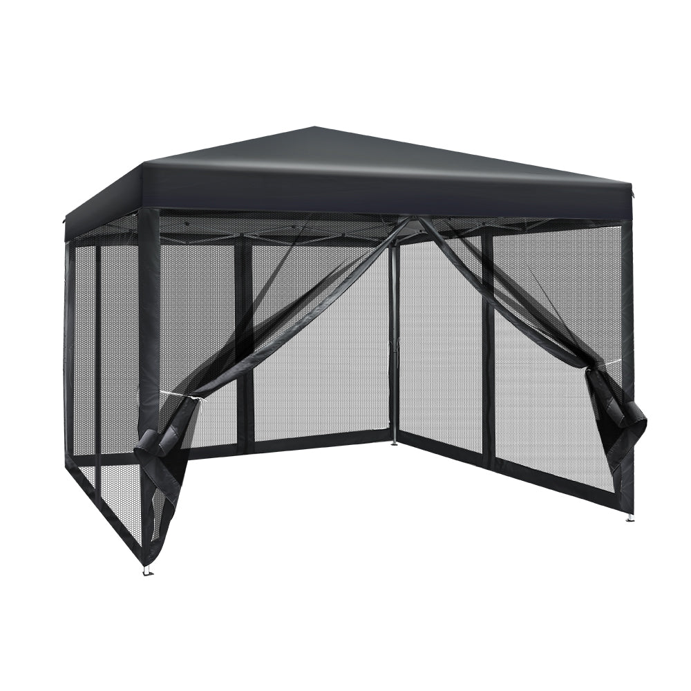 Instahut Gazebo Pop Up Marquee 3x3 Wedding Side Mesh Wall Outdoor Gazebos Black - Outdoor Immersion