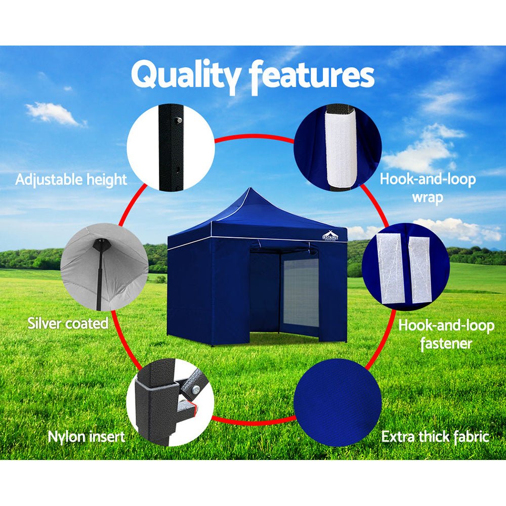 Instahut Gazebo Pop Up Marquee 3x3m Folding Wedding Tent Gazebos Shade Blue - Outdoor Immersion