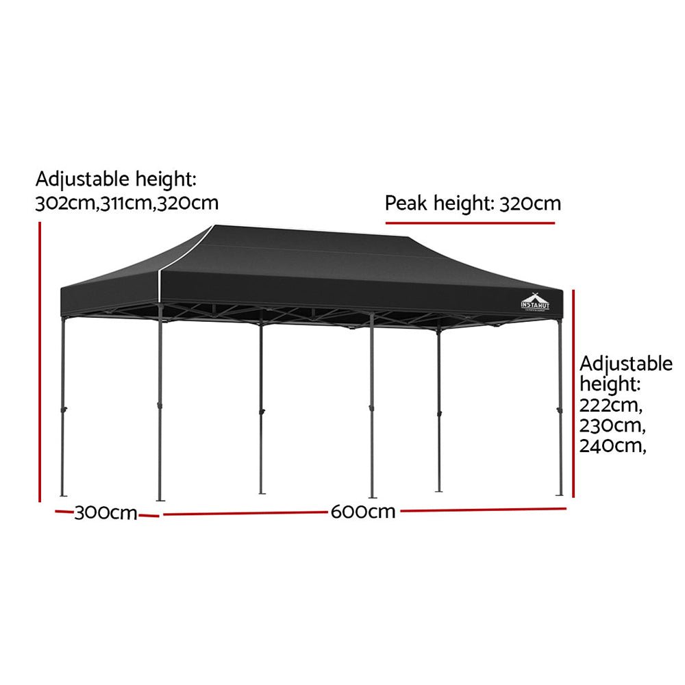 Instahut Gazebo Pop Up Marquee 3x6m Folding Tent Wedding Outdoor Camping Canopy Gazebos Shade Black - Outdoor Immersion