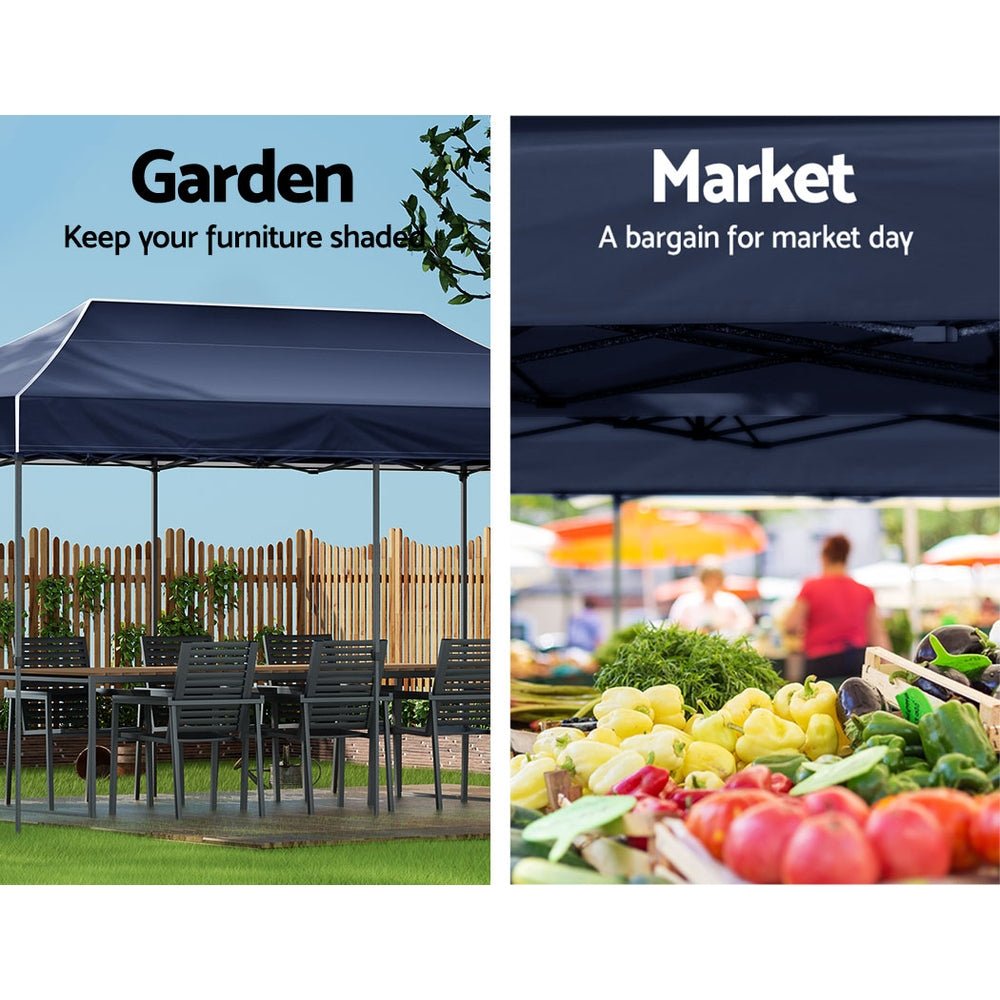 Instahut Gazebo Pop Up Marquee 3x6m Folding Tent Wedding Outdoor Camping Canopy Gazebos Shade Navy - Outdoor Immersion
