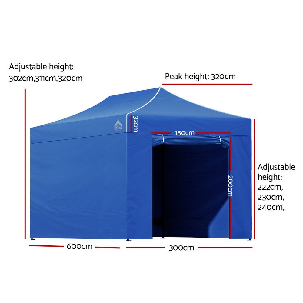 Instahut Gazebo Pop Up Marquee 3x6m Folding Wedding Tent Gazebos Shade Blue - Outdoor Immersion
