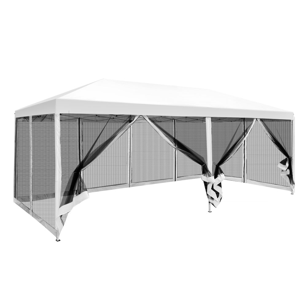 Instahut Gazebo Pop Up Marquee 3x6m Wedding Mesh Side Wall Outdoor Gazebos White - Outdoor Immersion