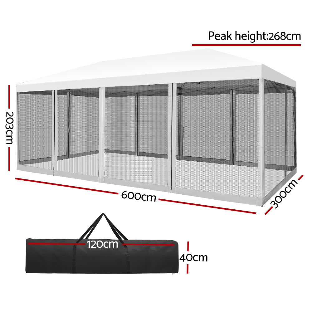 Instahut Gazebo Pop Up Marquee 3x6m Wedding Mesh Side Wall Outdoor Gazebos White - Outdoor Immersion