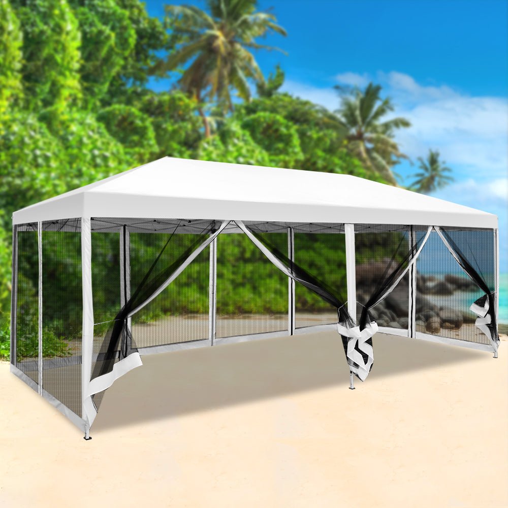 Instahut Gazebo Pop Up Marquee 3x6m Wedding Mesh Side Wall Outdoor Gazebos White - Outdoor Immersion