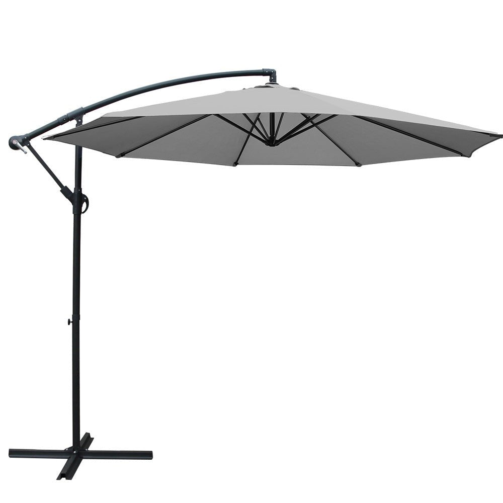 Instahut Outdoor Umbrella 3M Cantilever Beach Garden Grey - Outdoor Immersion