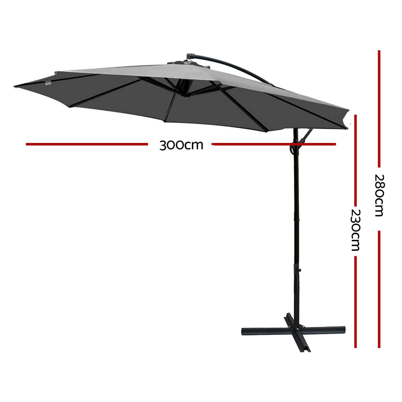 Instahut Outdoor Umbrella 3M Cantilever Beach Garden Grey - Outdoor Immersion