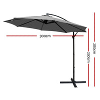 Thumbnail for Instahut Outdoor Umbrella 3M Cantilever Beach Garden Grey - Outdoor Immersion