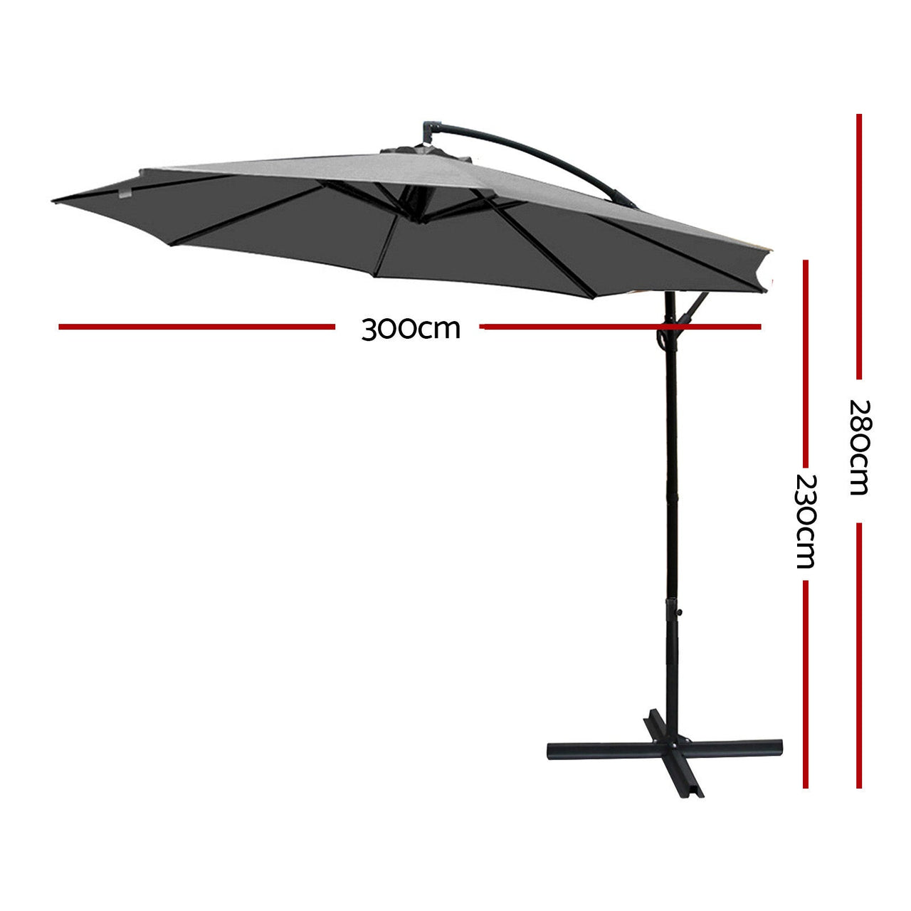 Instahut Outdoor Umbrella 3M Cantilever Beach Garden Patio Charcoal - Outdoor Immersion