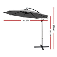 Thumbnail for Instahut Outdoor Umbrella 3M Cantilever Beach Garden Patio Charcoal - Outdoor Immersion