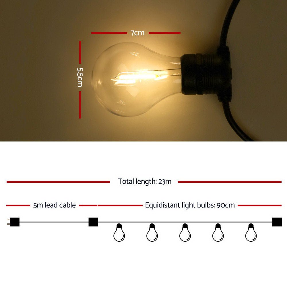 Jingle Jollys 23m LED Festoon String Lights 20 Bulbs Kits Wedding Party Christmas A19 - Outdoor Immersion